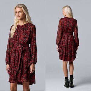 Simply Vera Vera Wang Burgundy Long Sleeve Dress-size L